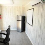 SPEEDY CONTAINER SAN ANTONIO 40 FT WALL PANELING WOOD TRIM CUSTOM OFFICE MINI FRIG